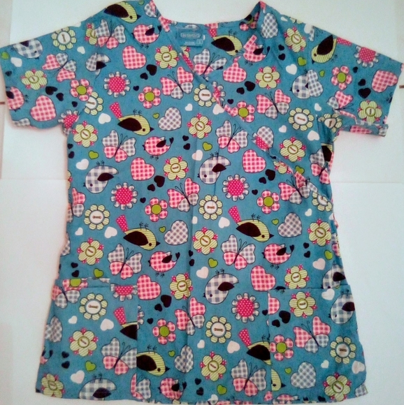 Scrub Uniform Medical Vneck Top Small - Picture 1 of 8